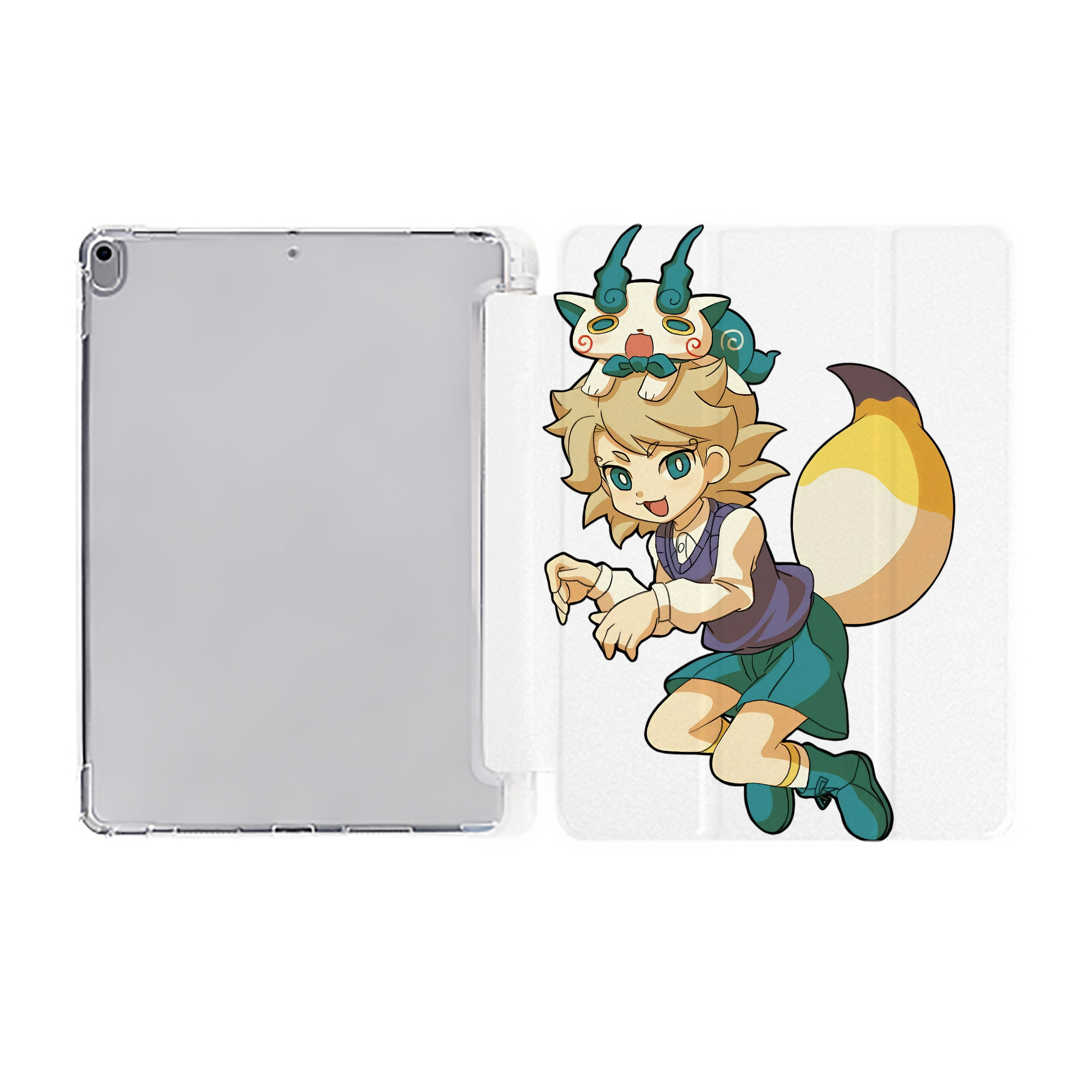 （画像用） 妖怪ウォッチ Yo-kai Watch IPad ケース ペン収納付き 三つ折りスタンド PUレザー×シリコン 対応機種9.5/10.5/10.9インチ